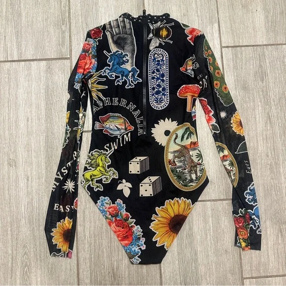 Agua Bendita RARE Embellished Mei One Piece Mesh Swimsuit - Picture 3 of 3